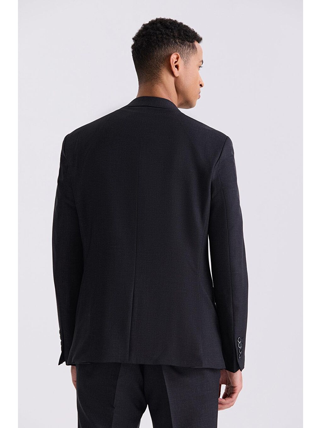 Siyah Slim Fit Mono Yaka Tek Düğme Spor Takım Elbise-3