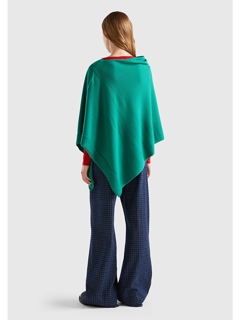 Kadın Yeşil Kaşmir Karışımlı Panço-2