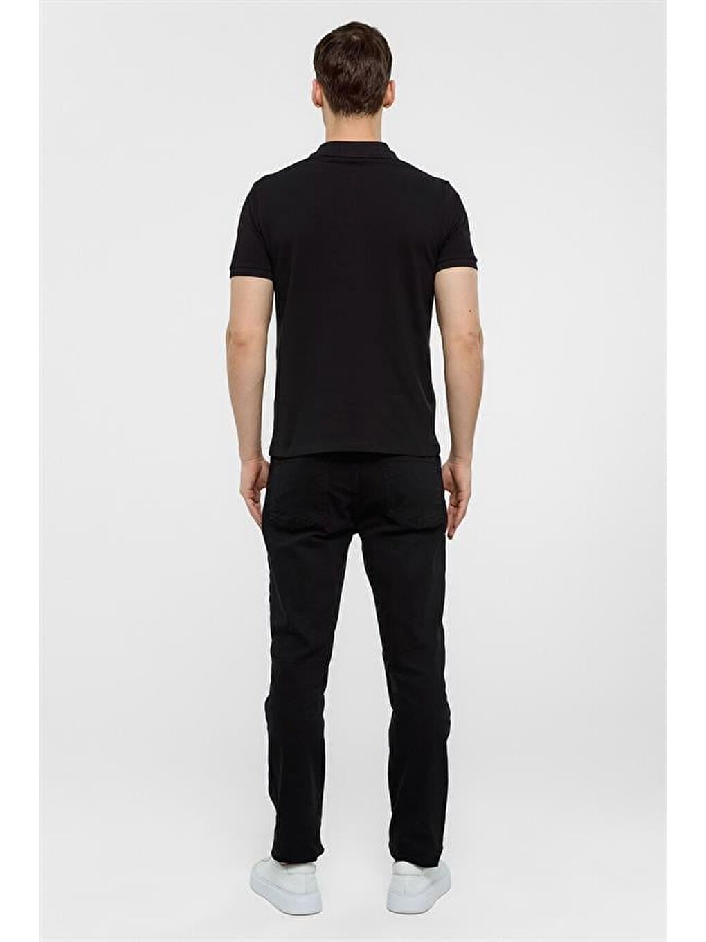 Siyah Slim Düz Polo Yaka Tişört-8