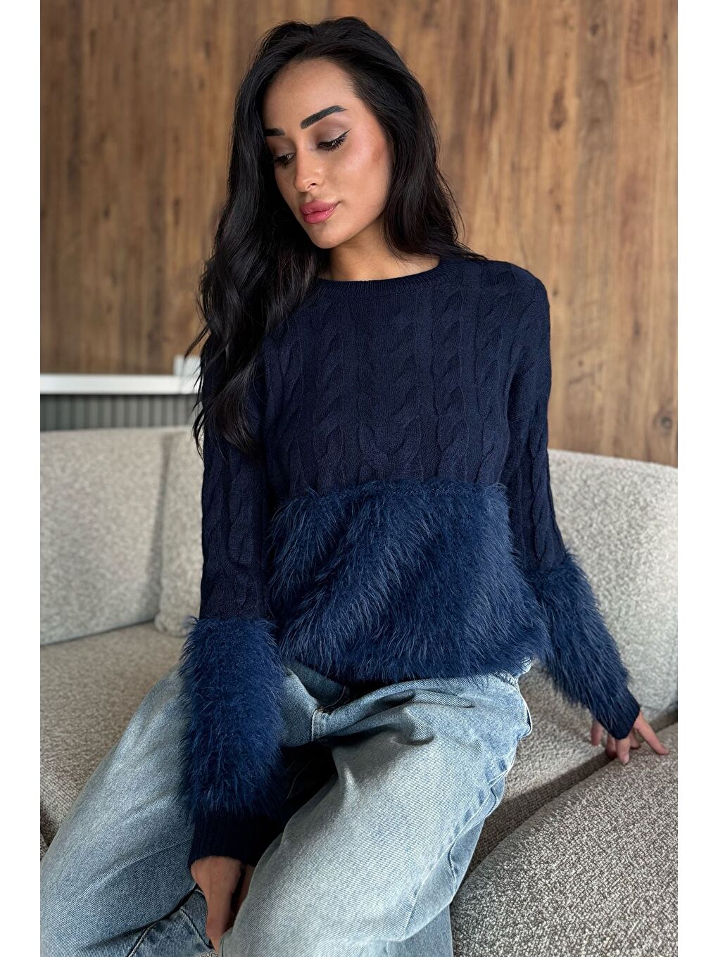 Lacivert Sakallı Kadın Triko Kazak-2