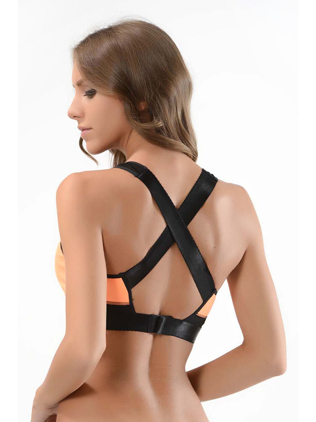 Turuncu Neon Oranj Tüllü Sporcu Üst Büstiyer-1