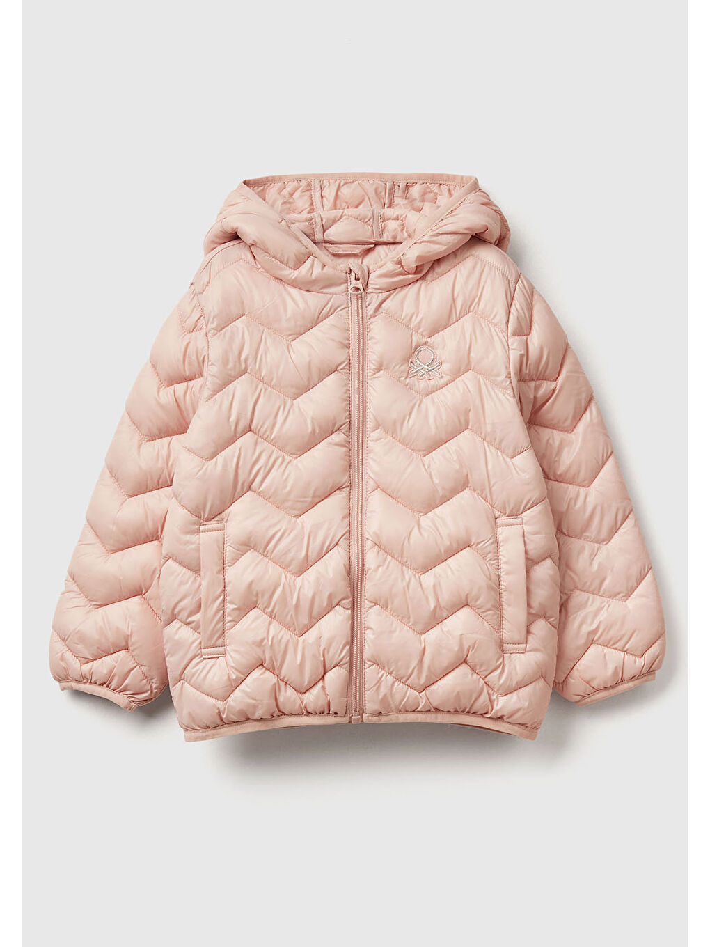 Kız Çocuk Toz Pembe Simli Logo İşlemeli Kapüşonlu Mevsimlik İnce Mont