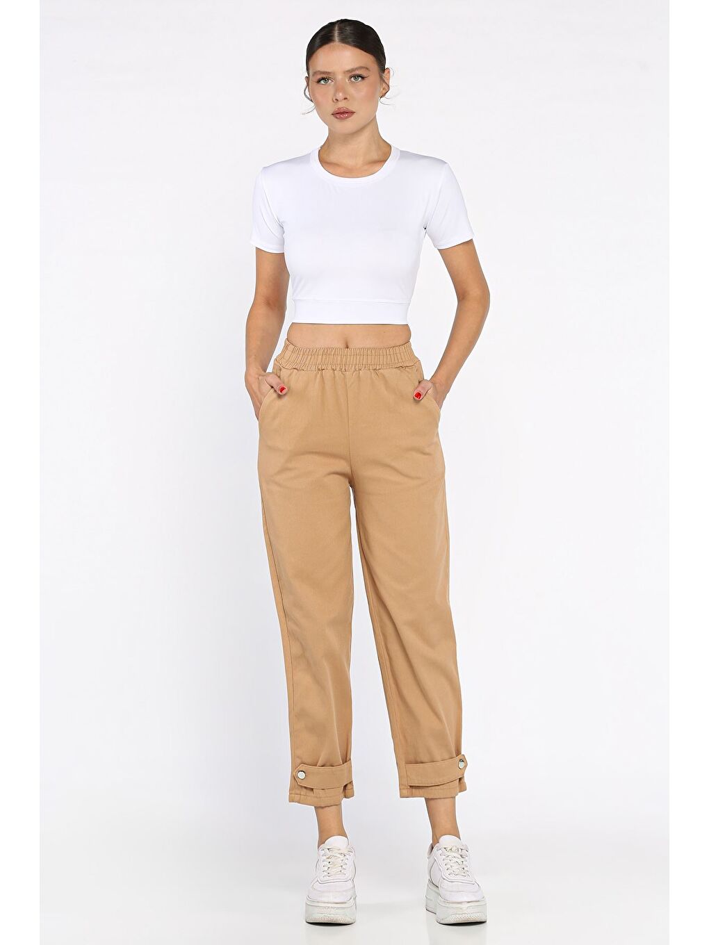 Kahverengi Bel Lastikli Gabardin Pantolon