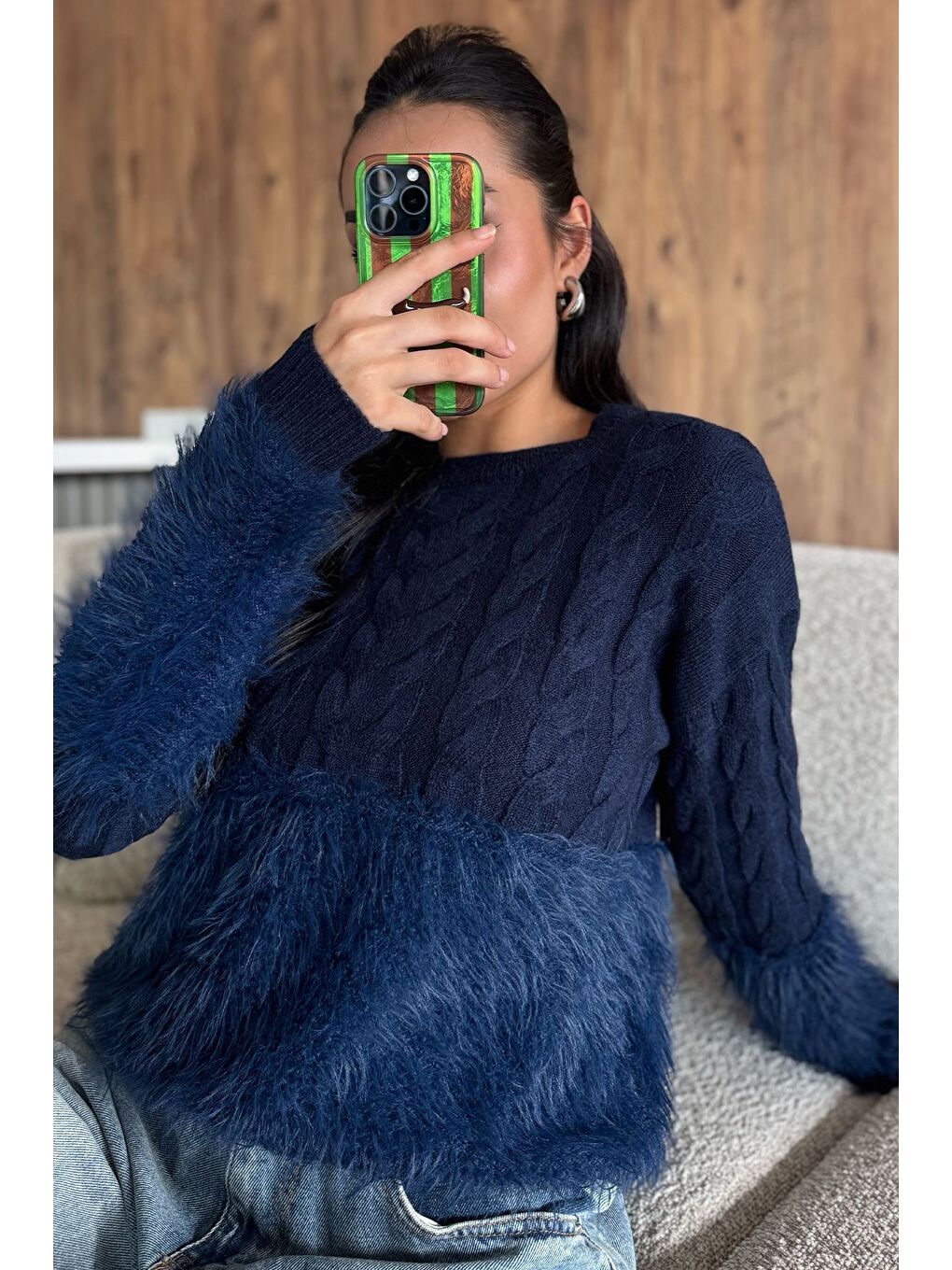 Lacivert Sakallı Kadın Triko Kazak-3