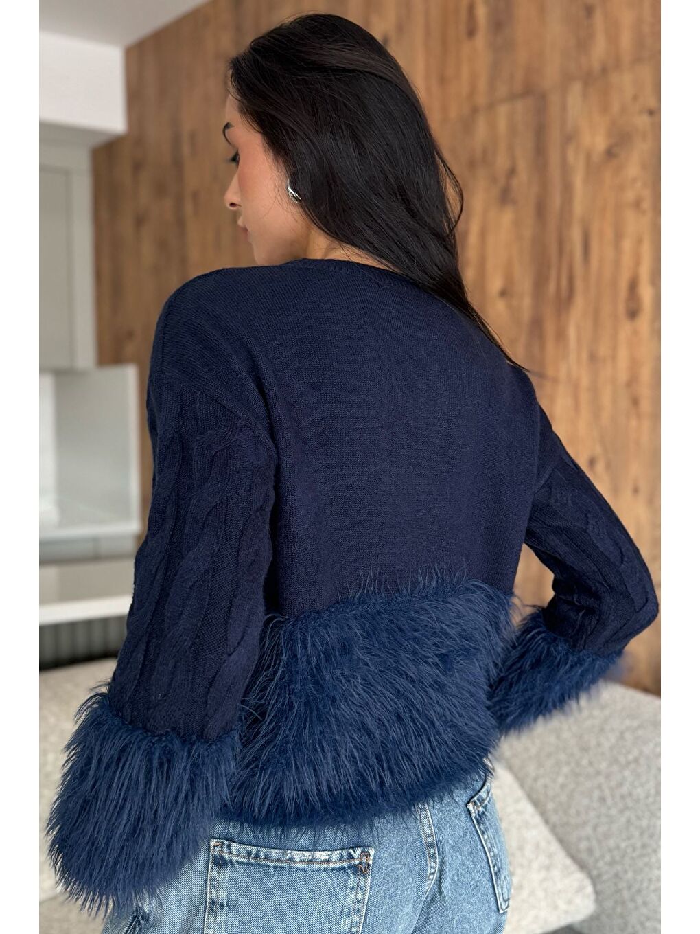 Lacivert Sakallı Kadın Triko Kazak-4