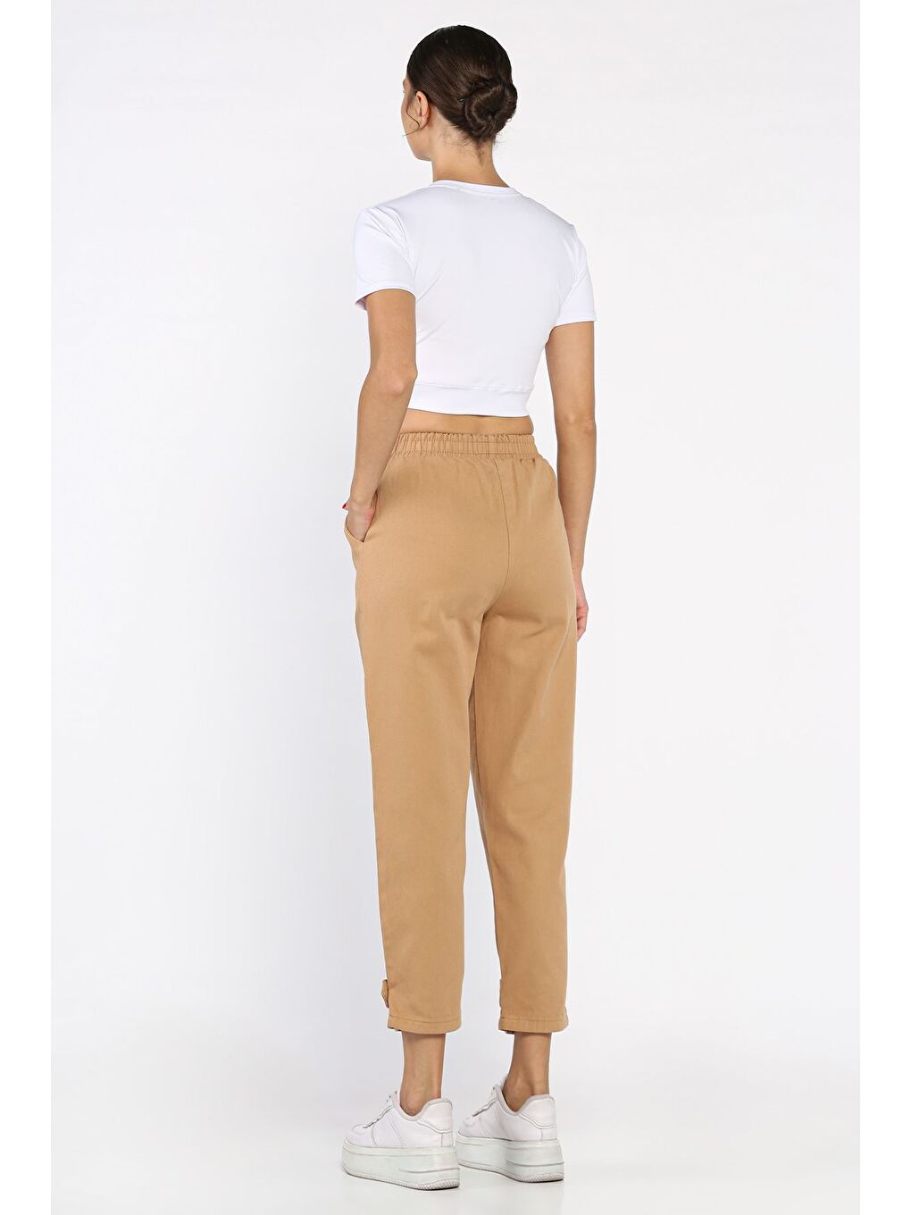 Kahverengi Bel Lastikli Gabardin Pantolon-2