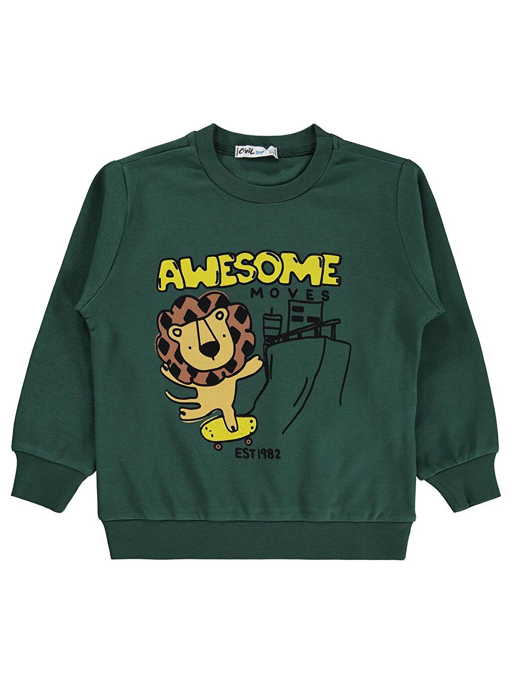 Boys Awesome Aslan Baskılı 2-5 Yaş Sweatshirt Km - Yeşil