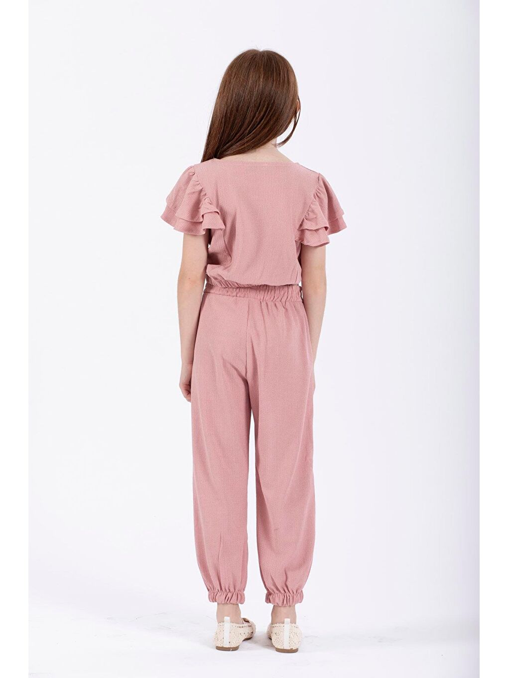 Pembe Bisiklet Yaka Paca Lastikli Gul Kurusu Renk Kız Çocuk İkili Takım-2