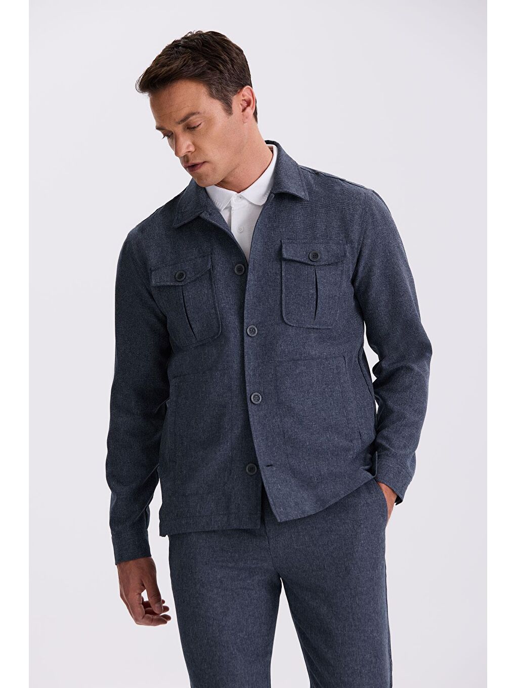 Lacivert Slim Fit Bebe Yaka Cepli Spor Takım Elbise-1