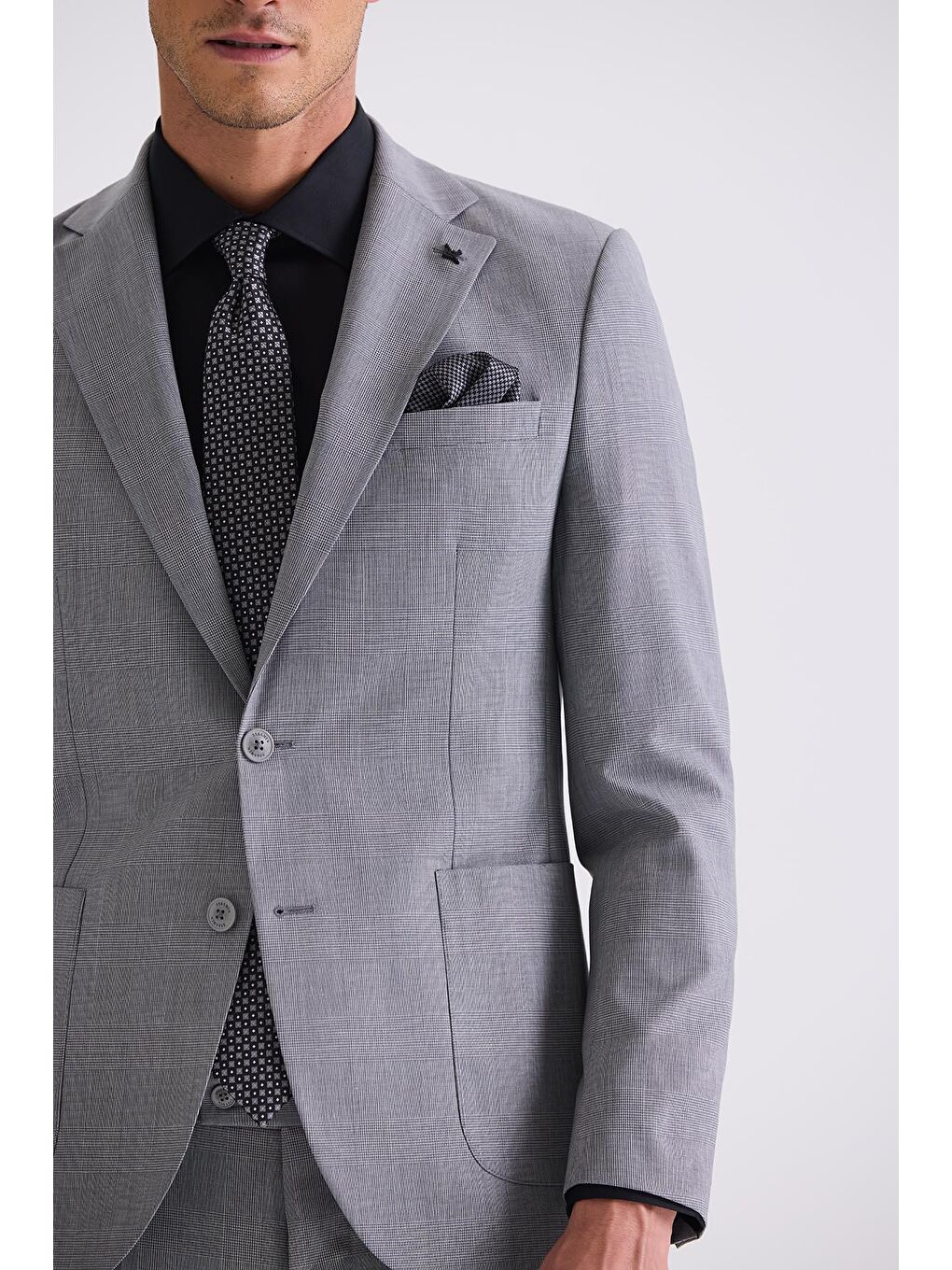 Gri Slim Fit Mono Yaka Yünlü Takım Elbise-2