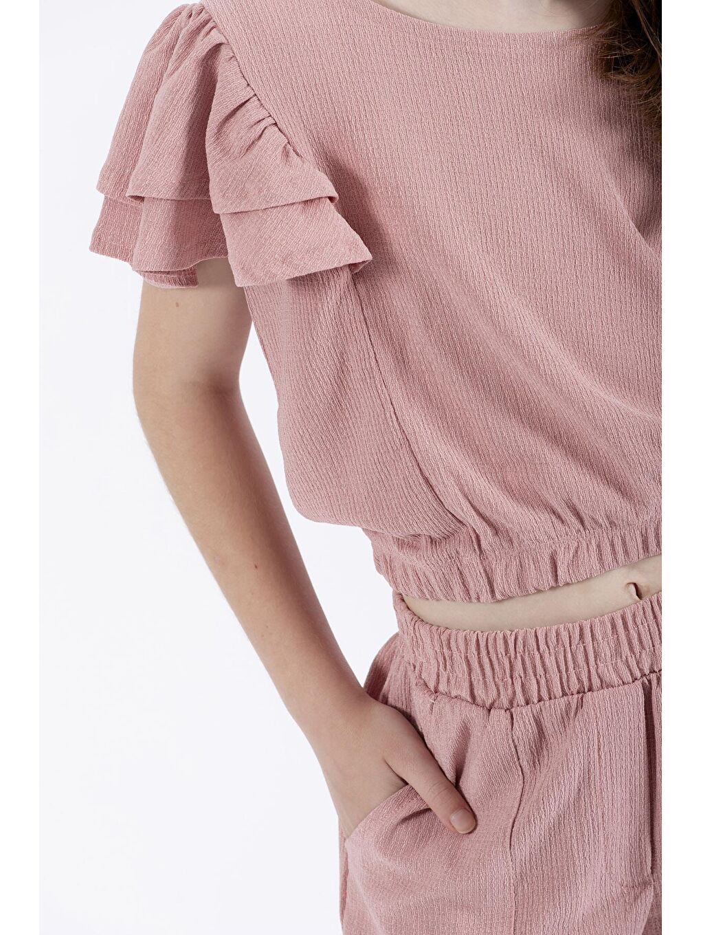 Pembe Bisiklet Yaka Paca Lastikli Gul Kurusu Renk Kız Çocuk İkili Takım-3