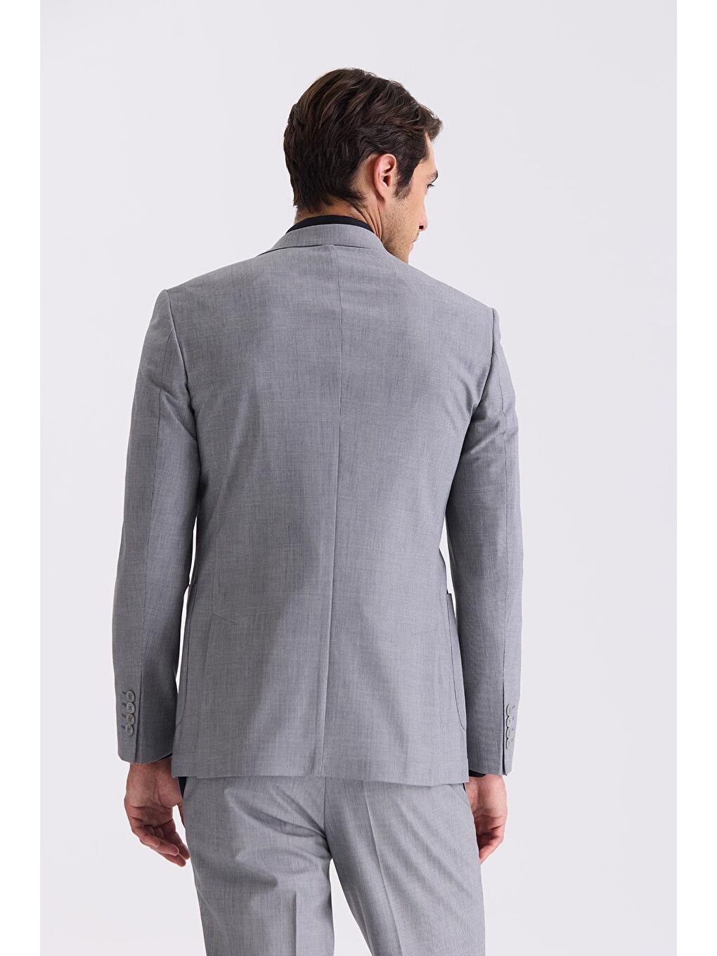 Gri Slim Fit Mono Yaka Yünlü Takım Elbise-3