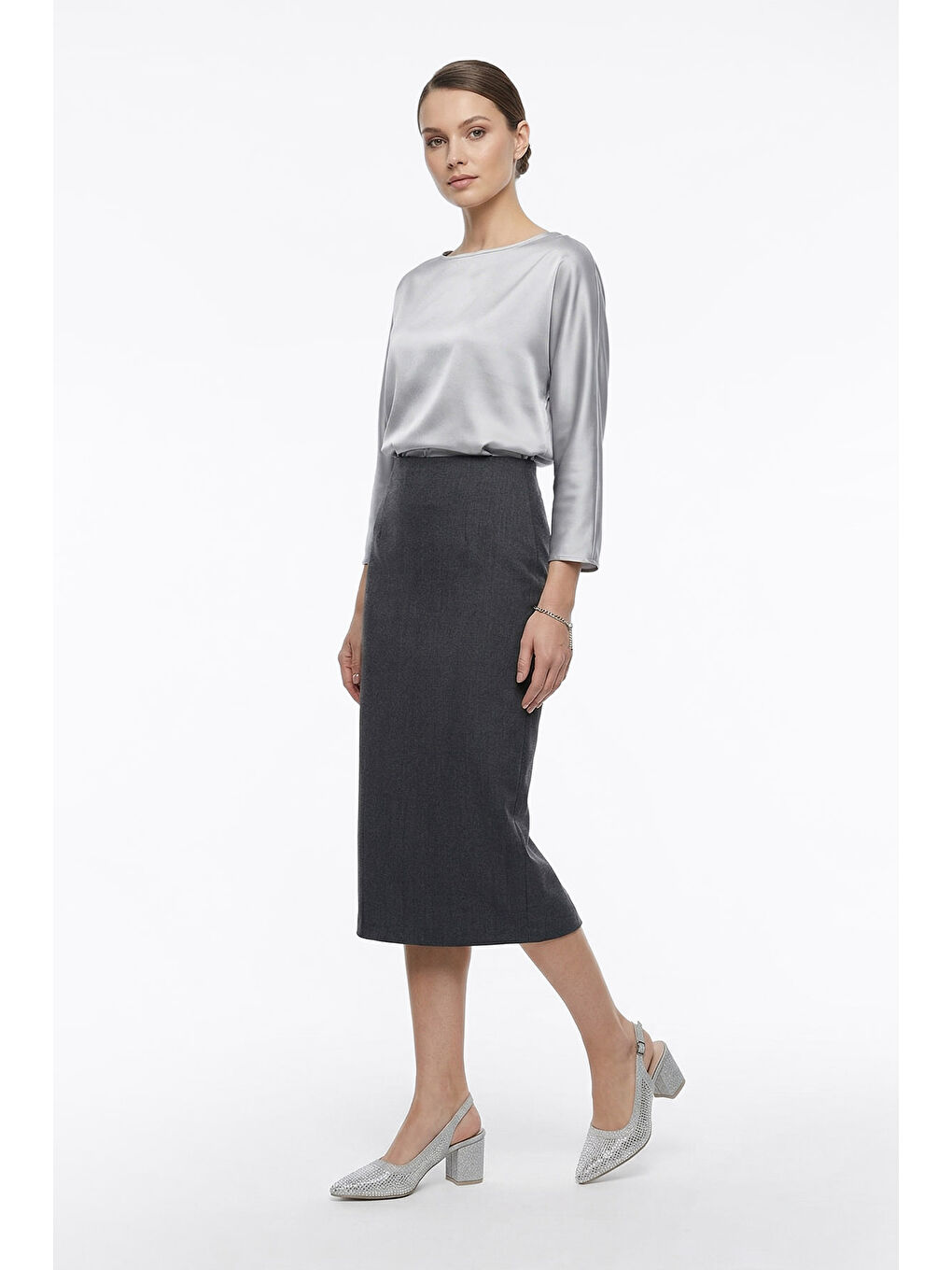 Gri Kadın GÜMÜŞ-GRİ Kalın Topuklu Arkası Açık Ayakkabı-2