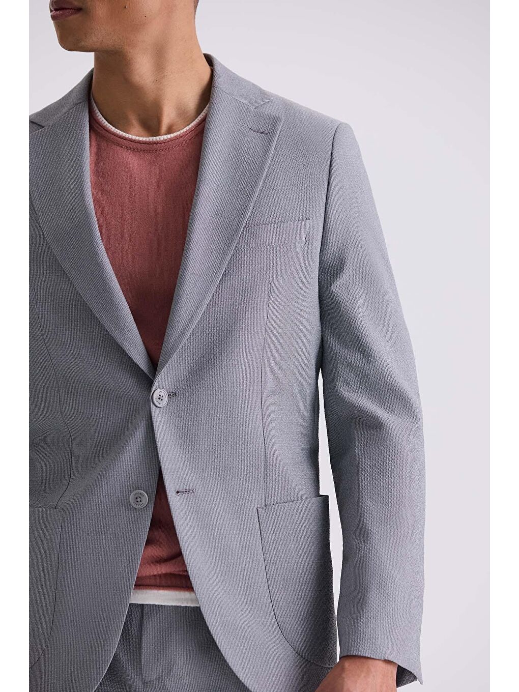 Gri Slim Fit Mono Yaka Spor Takım Elbise-2