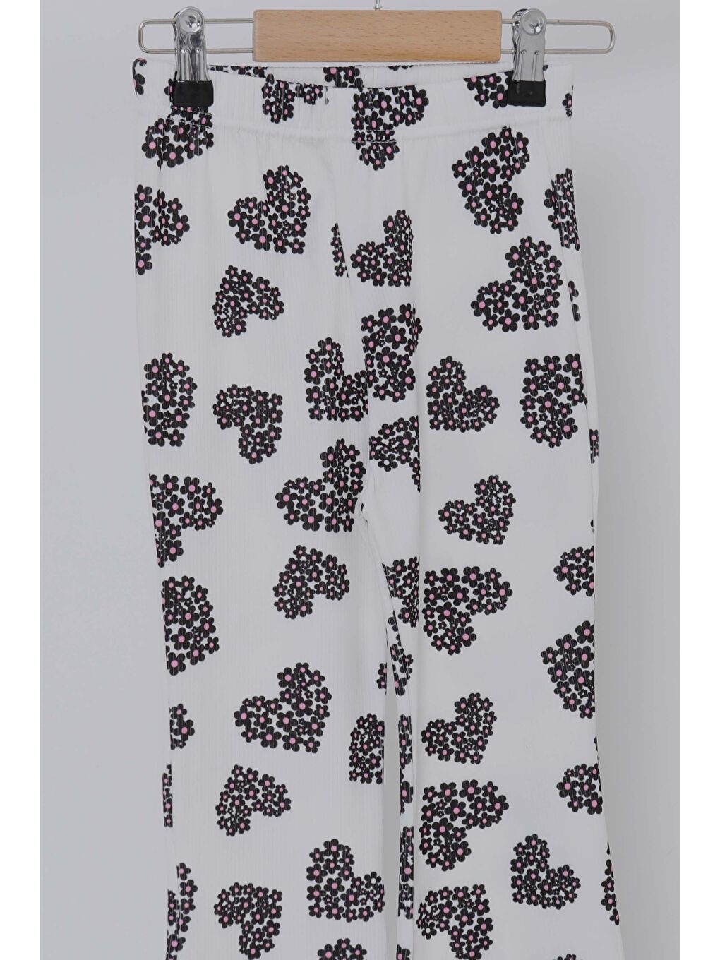 Kız Çocuk Beyaz Çiçek Desenli İspanyol Paça Tayt - 27055-1