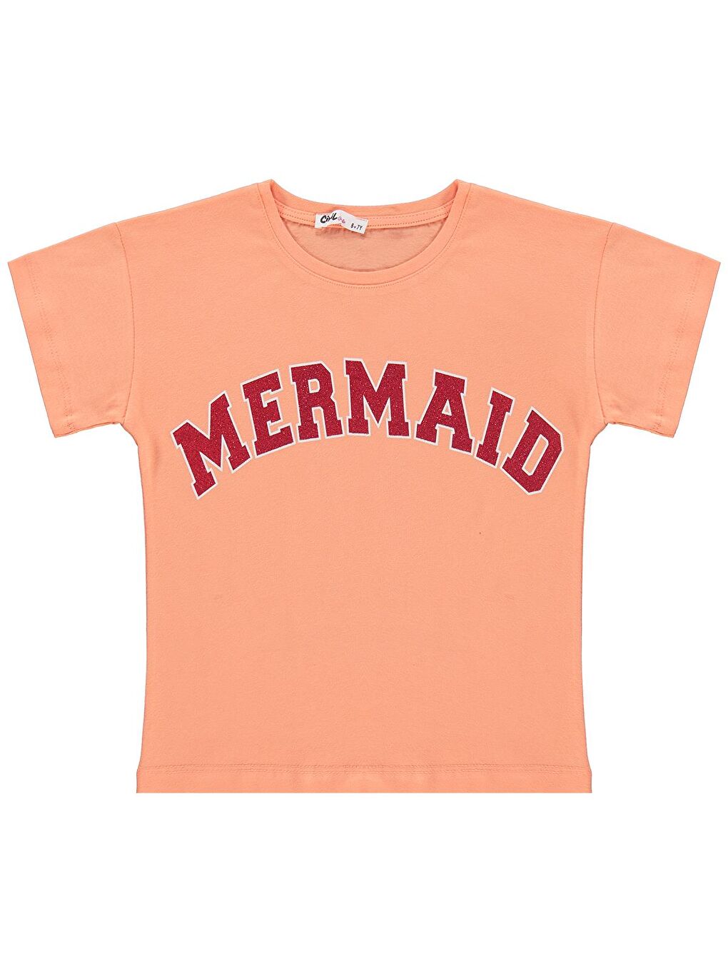 Pembe Girls Mermaid Baskılı 6-9 Yaş Tişört - Pudra