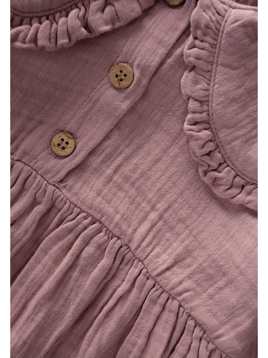 Mor Yakalı Mevsimlik Elbise 2-10 Yaş Leylak-3