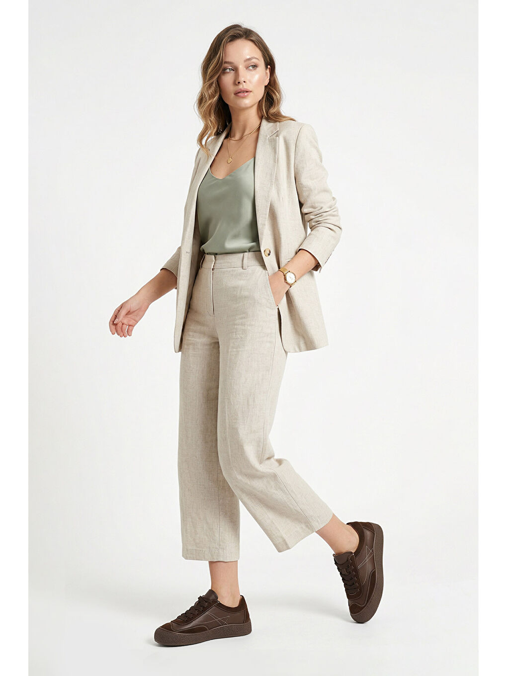 Kahverengi Kadın KAHVERENGİ Bağcıklı Hakiki Deri Sneaker-2