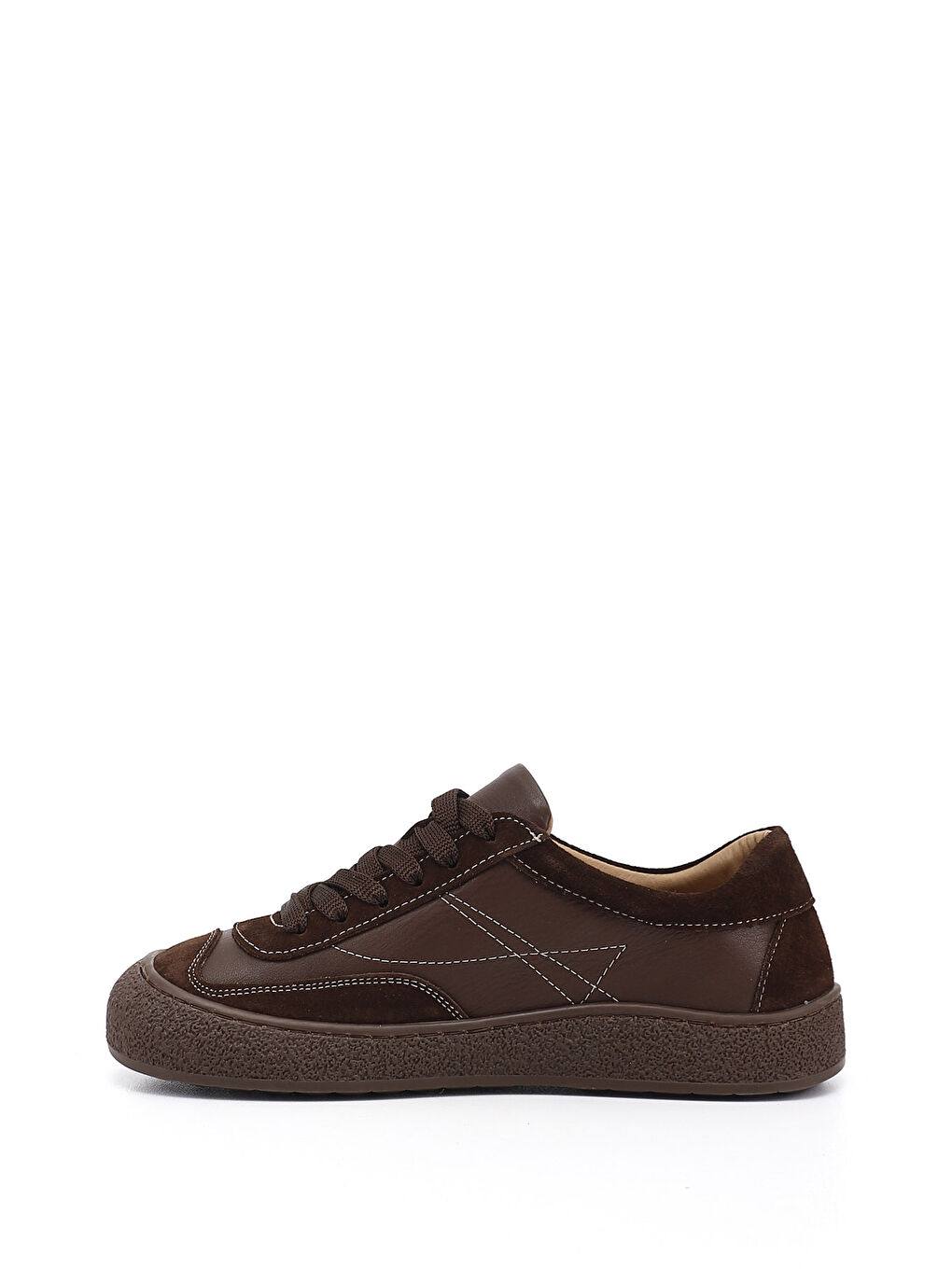 Kahverengi Kadın KAHVERENGİ Bağcıklı Hakiki Deri Sneaker-3