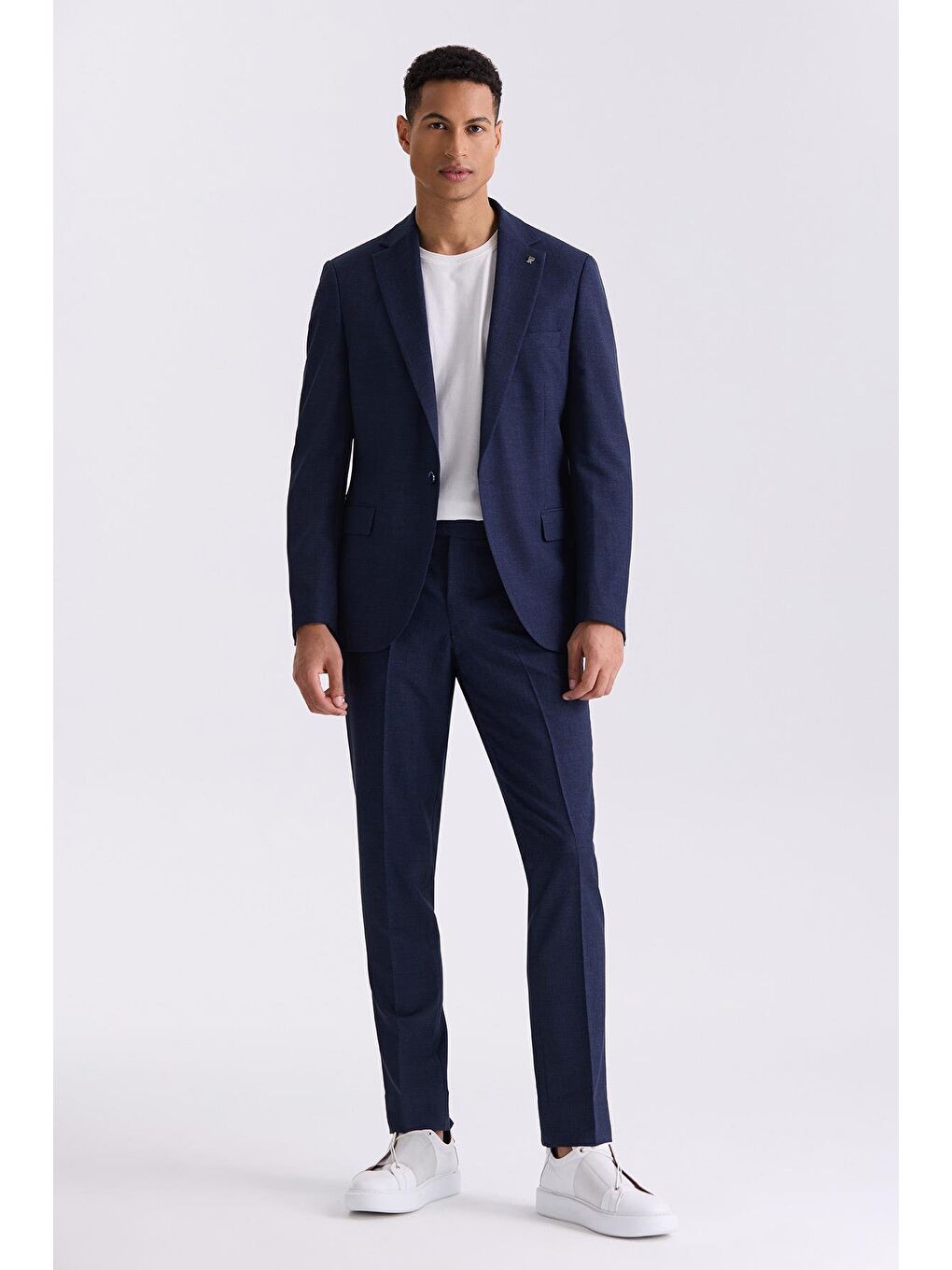 Lacivert Slim Fit Mono Yaka Tek Düğme Spor Takım Elbise