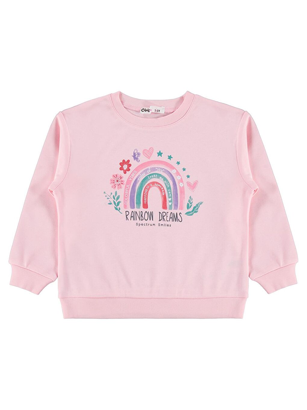 Girls Rainbow Baskılı 2-5 Yaş Sweatshirt - Pembe 5-6 Yaş