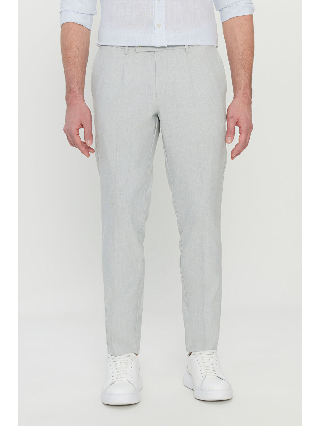 Erkek Gri Comfort Fit Rahat Kesim Yan Cepli Desenli Beli Lastikli Pantolon