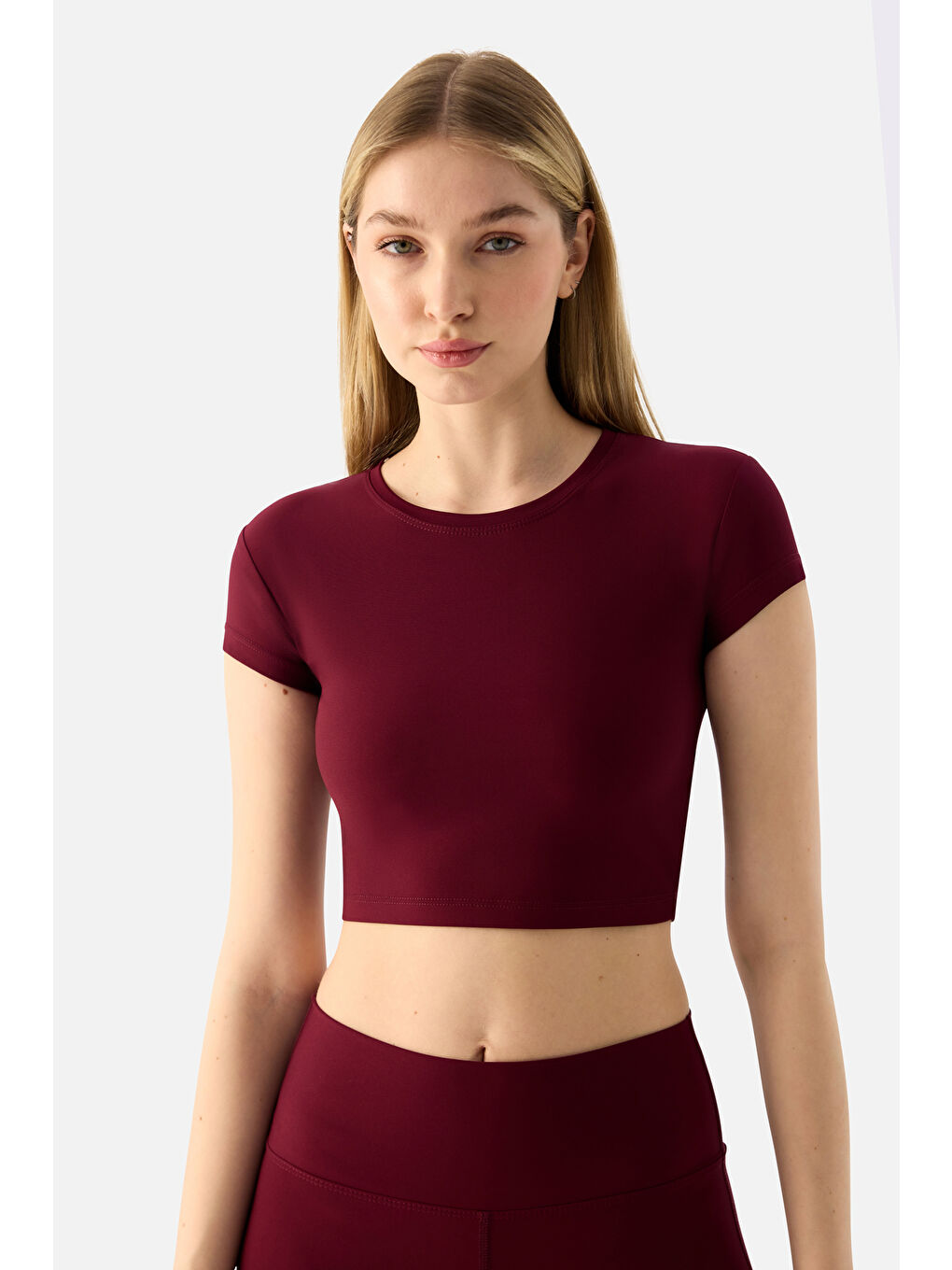 Bordo Melina Kısa Kol Vişne Crop Top