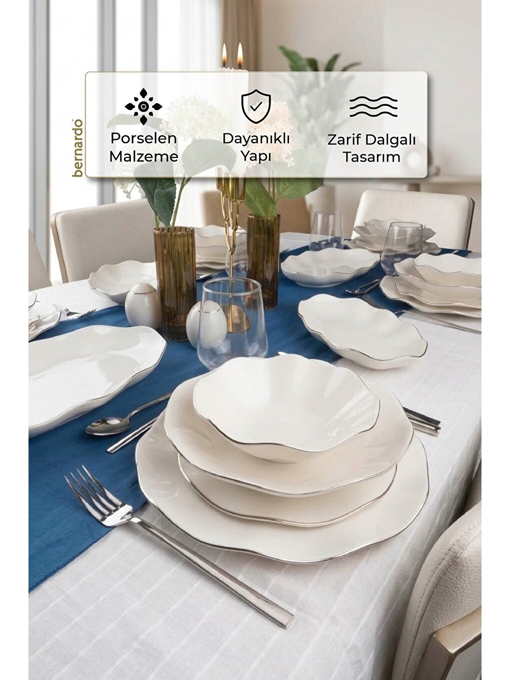 Beyaz Carmen 30 Parça Porselen Yemek Takımı Platin-6