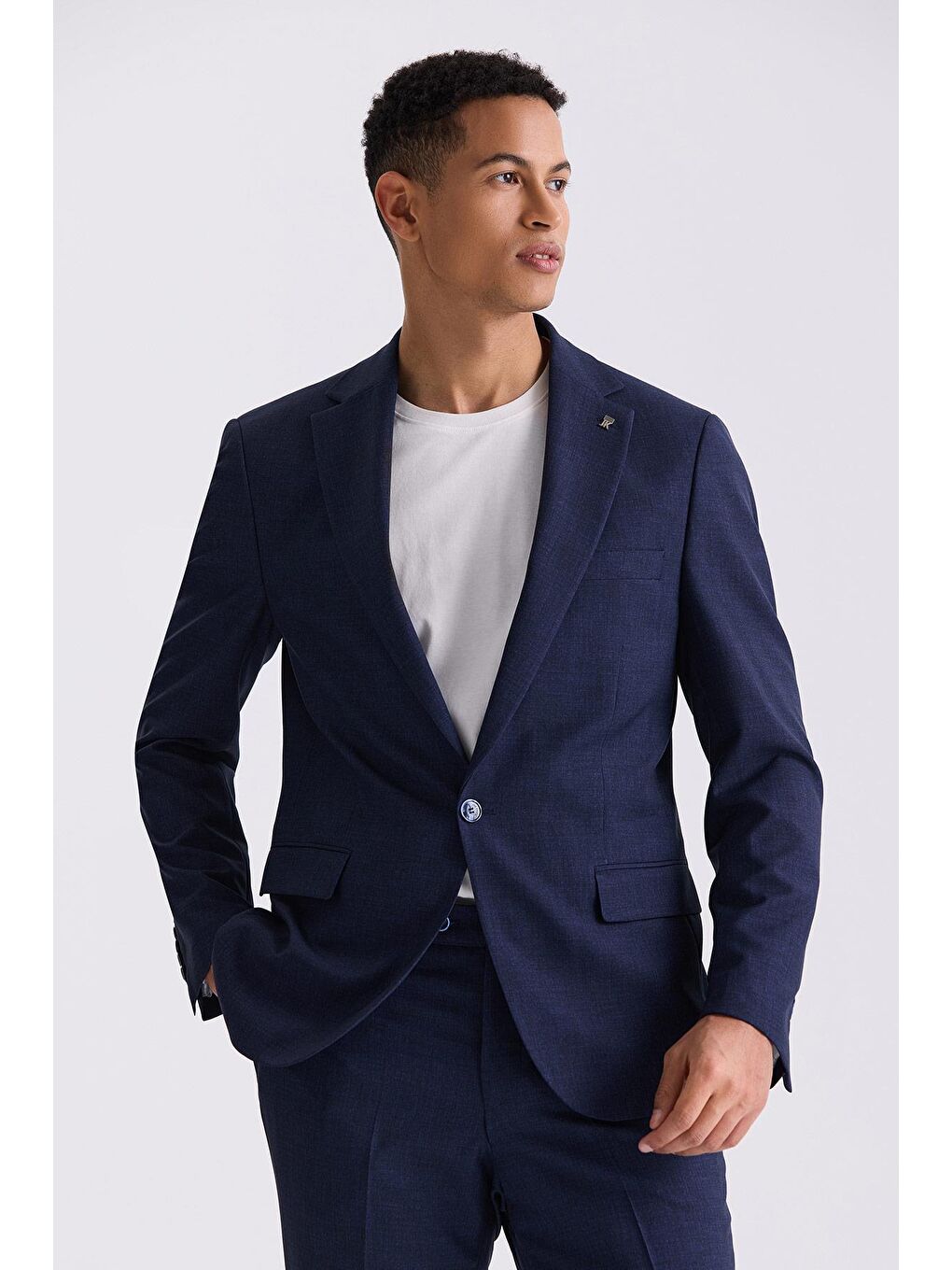 Lacivert Slim Fit Mono Yaka Tek Düğme Spor Takım Elbise-1