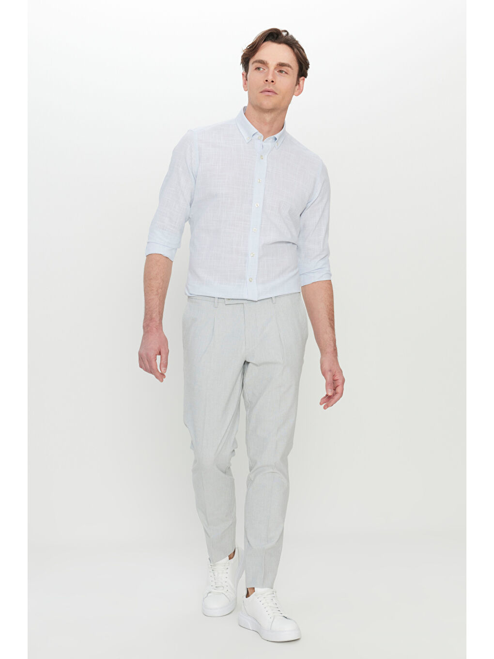 Erkek Gri Comfort Fit Rahat Kesim Yan Cepli Desenli Beli Lastikli Pantolon-2