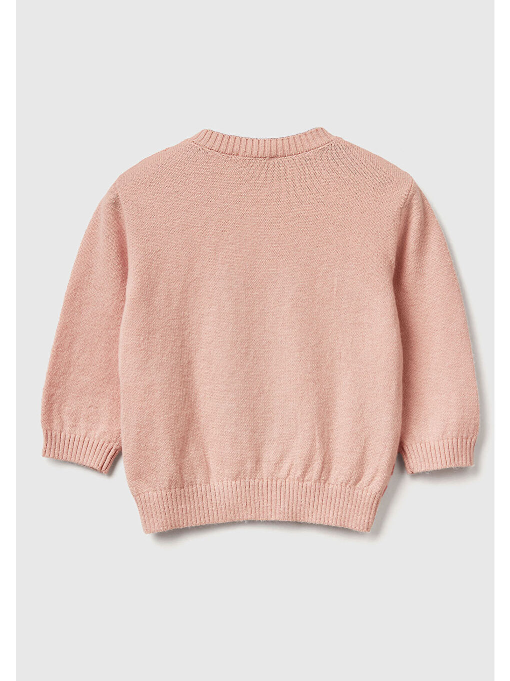 Bebek Toz Pembe Çizgili Tavşan İşlemeli Düğme Detaylı Bisiklet Yaka Kazak-1