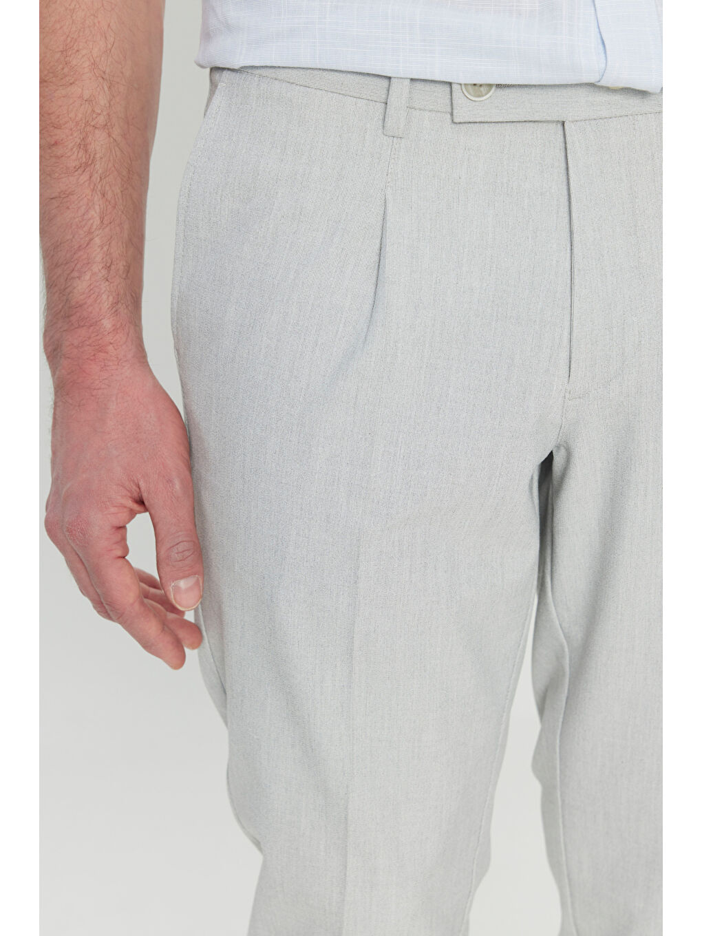 Erkek Gri Comfort Fit Rahat Kesim Yan Cepli Desenli Beli Lastikli Pantolon-3