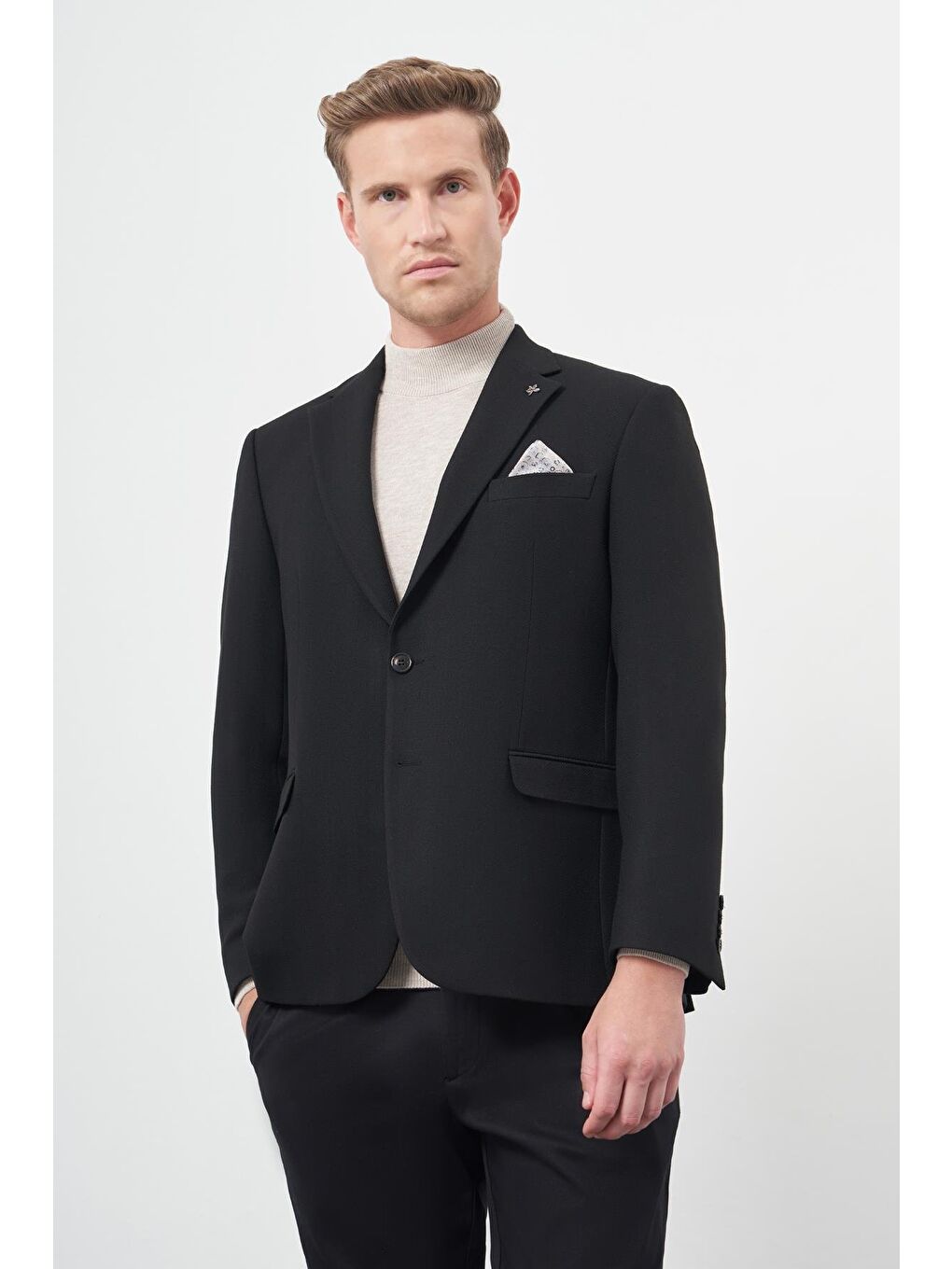 Siyah Baskılı Gabardin Mono Yaka Çift Yırtmaç 2 Düğme 4 Drop Comfort Fit Classic Ceket 1002245157