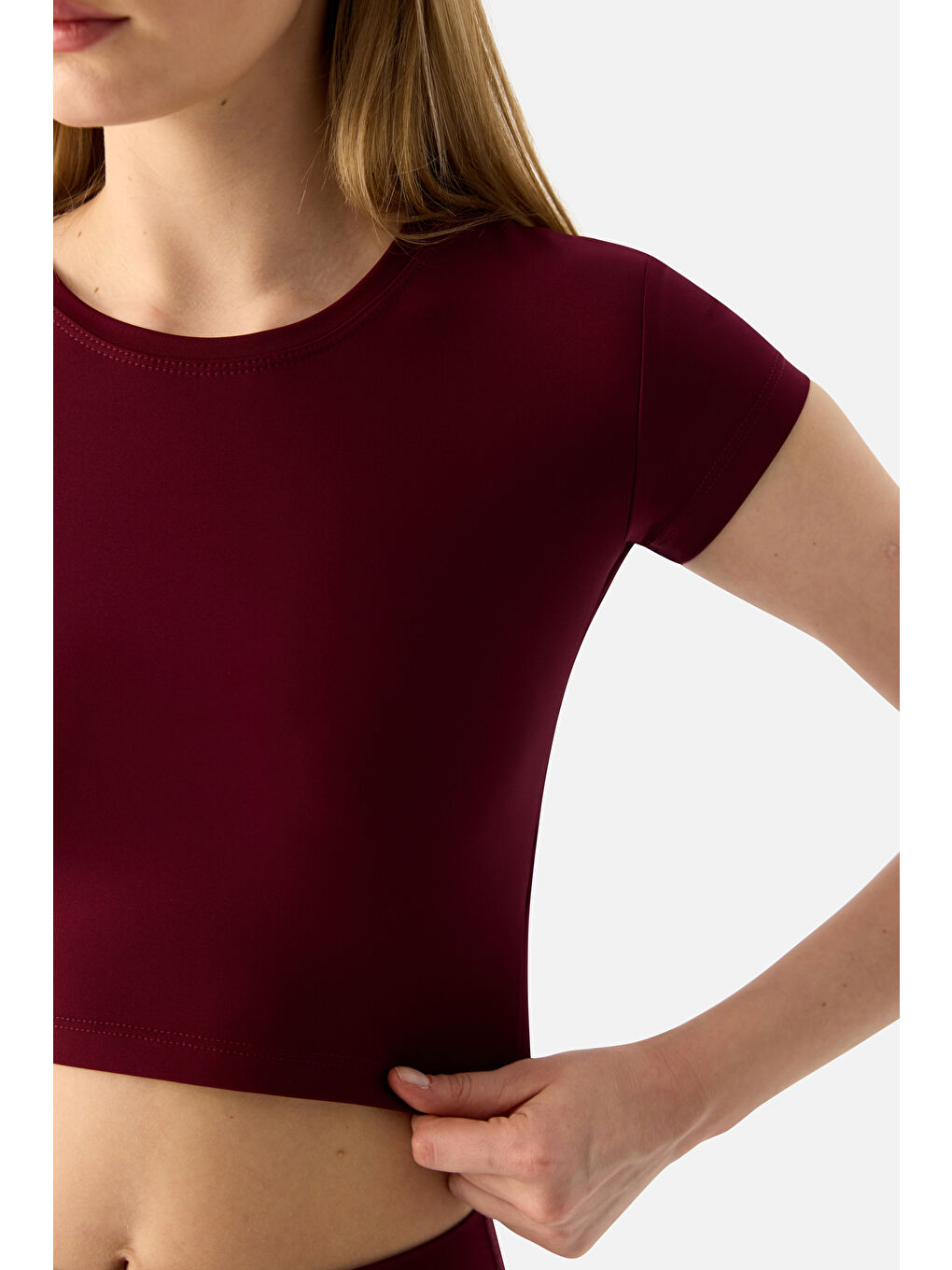 Bordo Melina Kısa Kol Vişne Crop Top-3