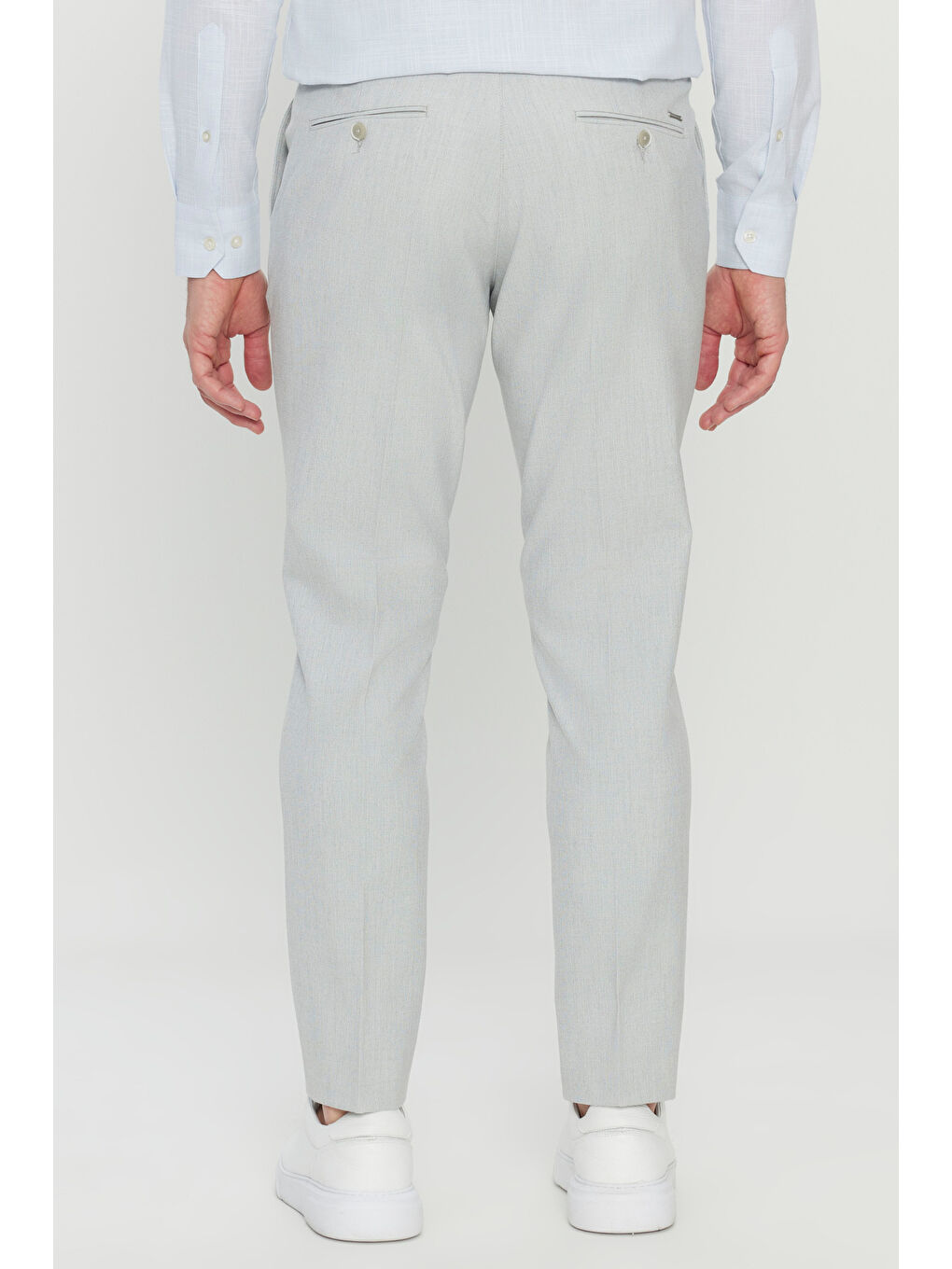 Erkek Gri Comfort Fit Rahat Kesim Yan Cepli Desenli Beli Lastikli Pantolon-4