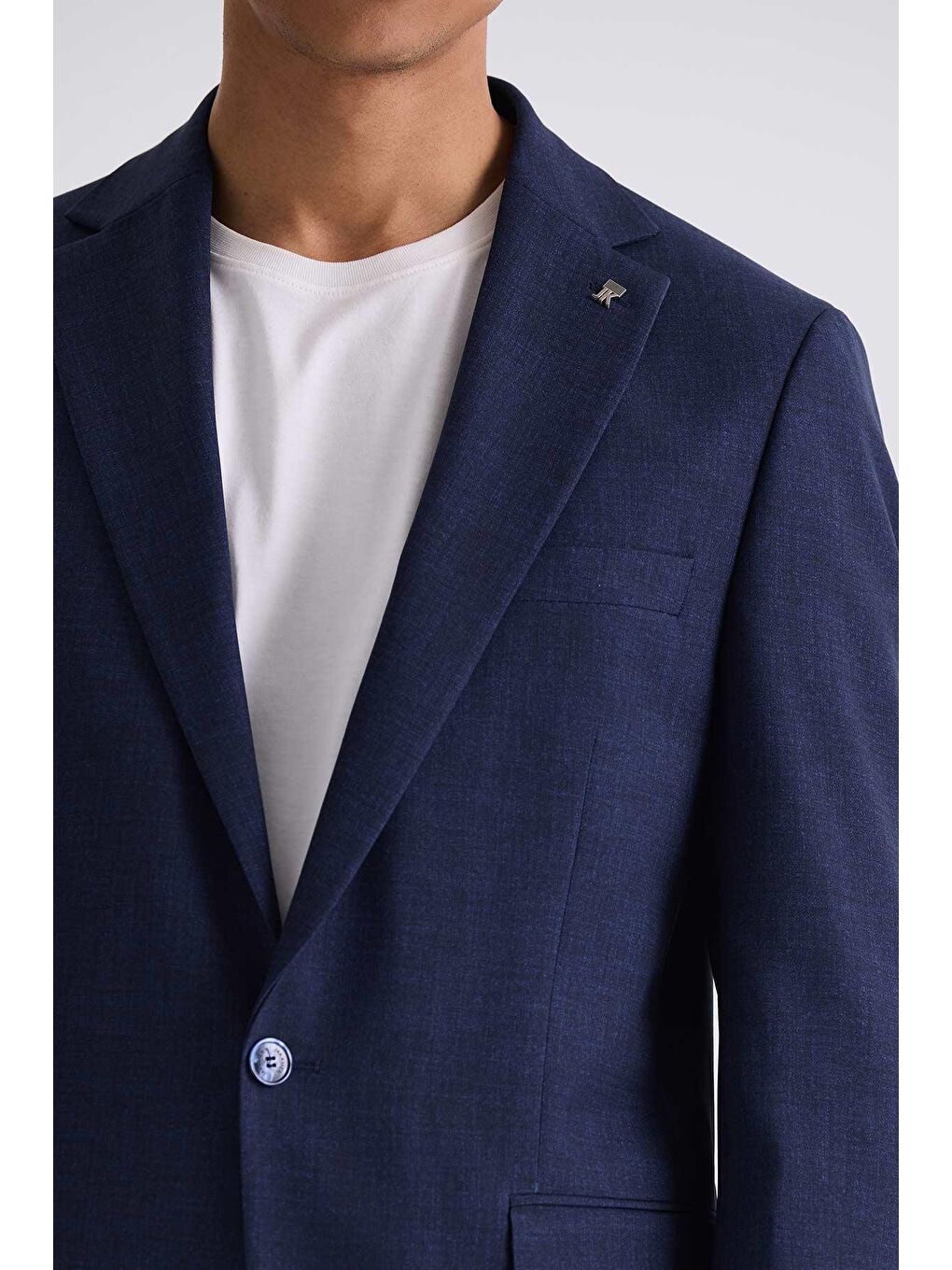 Lacivert Slim Fit Mono Yaka Tek Düğme Spor Takım Elbise-2