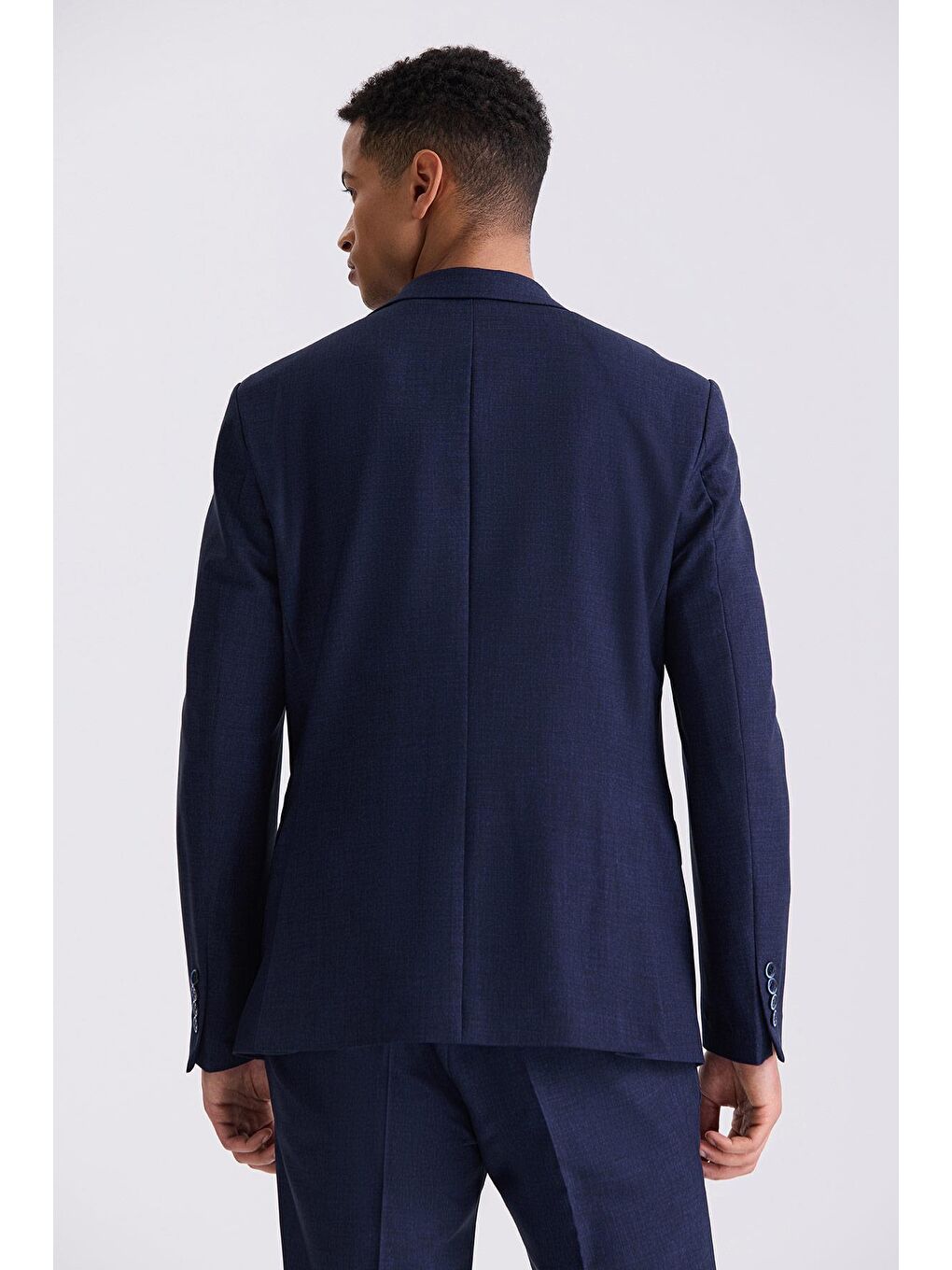 Lacivert Slim Fit Mono Yaka Tek Düğme Spor Takım Elbise-3