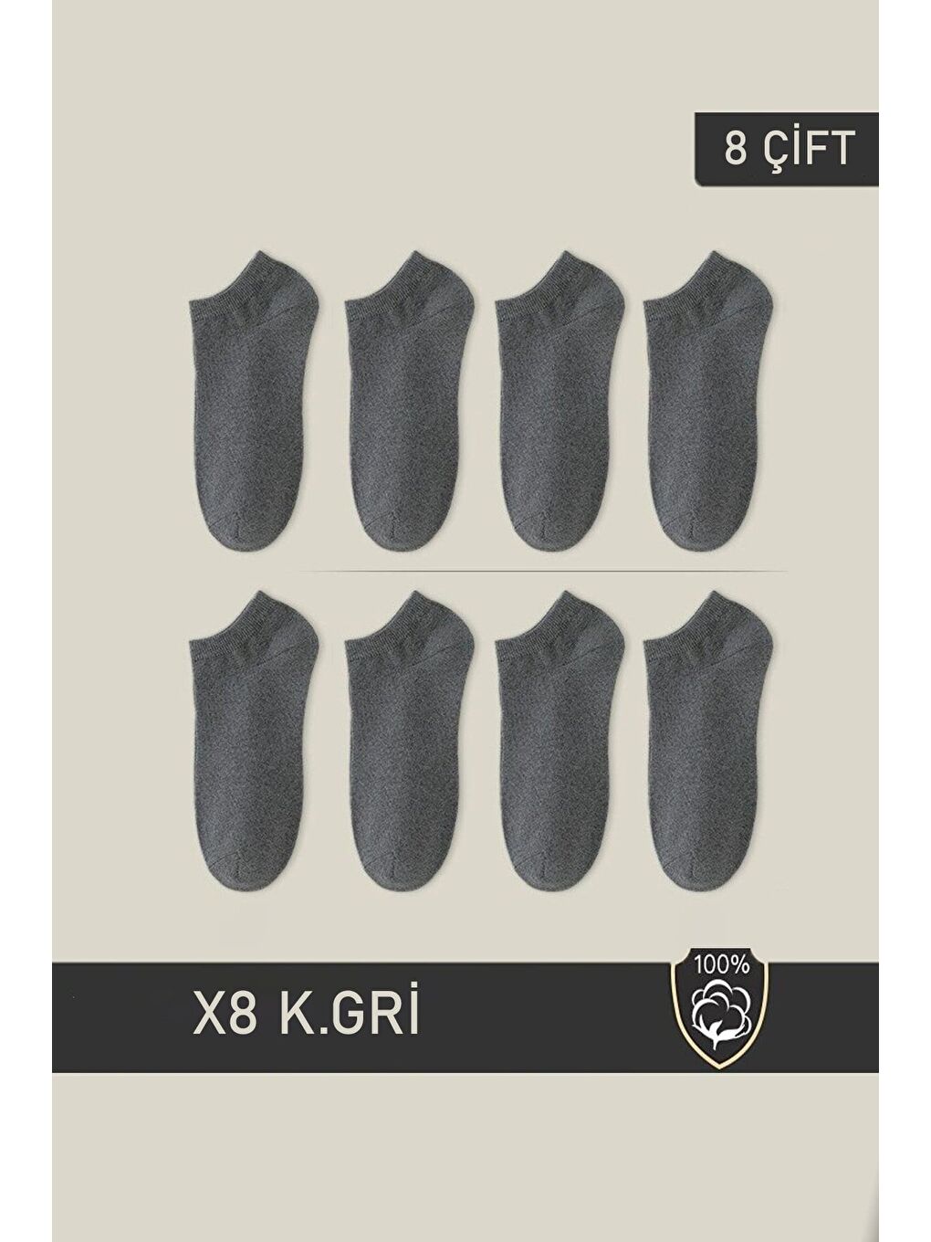 Gri Unisex Patik Çorap 8 Çift Füme (8 ÇİFT)