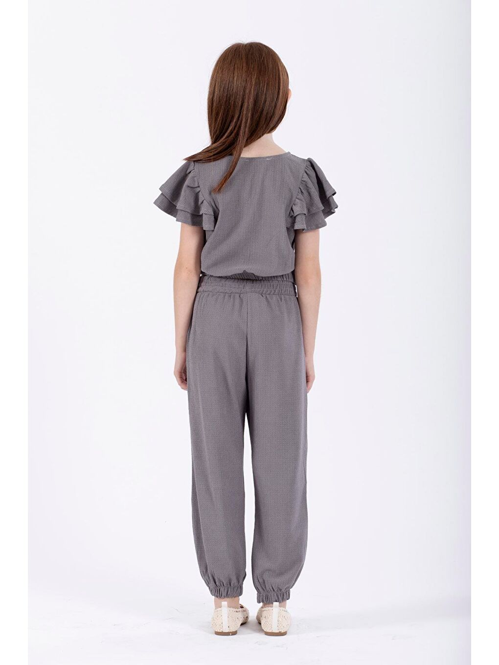 Bisiklet Yaka Paca Lastikli Gri Renk Kız Çocuk İkili Takım-3