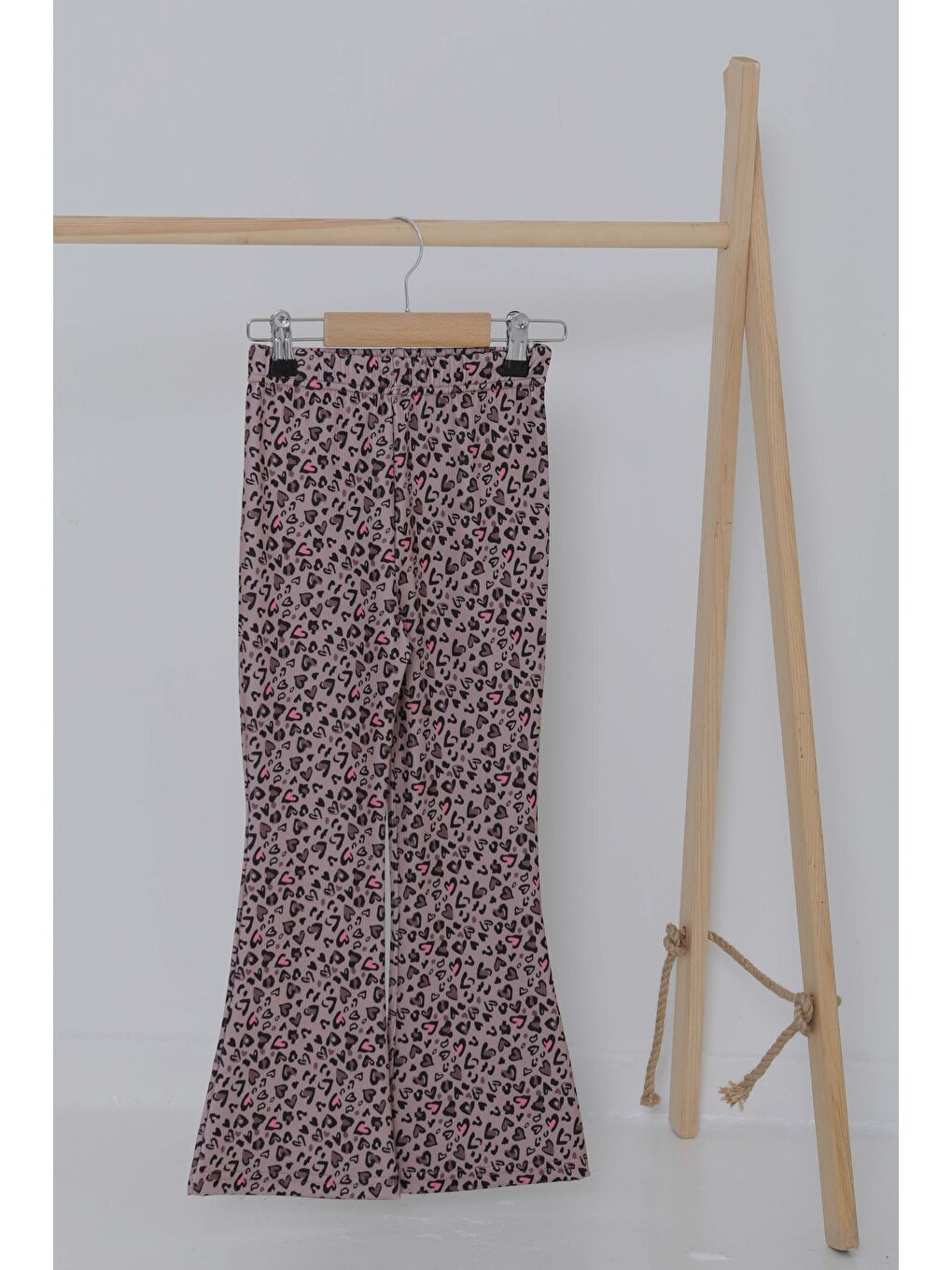 Pembe Kız Çocuk Gül Kalp Desenli İspanyol Paça Tayt - 27054