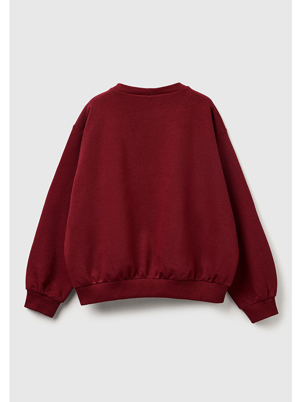Kız Çocuk Bordo Önü Baskılı Logo İşlemeli Relaxed Fit Kısa Sweatshirt-1