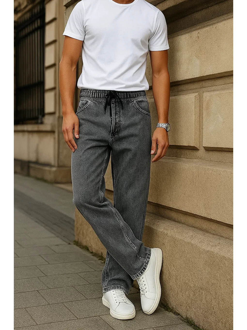 Erkek Günlük Premium Comfort Gri Baggy Pantolon-3