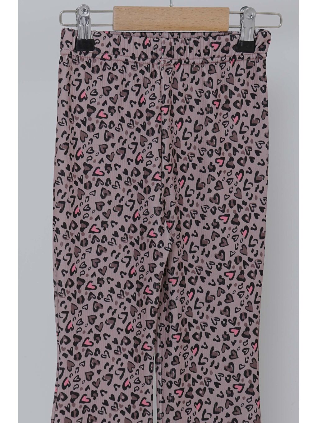 Pembe Kız Çocuk Gül Kalp Desenli İspanyol Paça Tayt - 27054-1