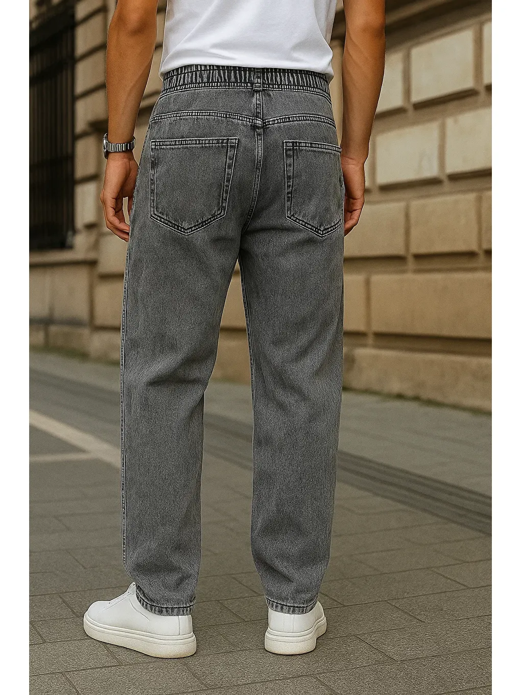 Erkek Günlük Premium Comfort Gri Baggy Pantolon-4