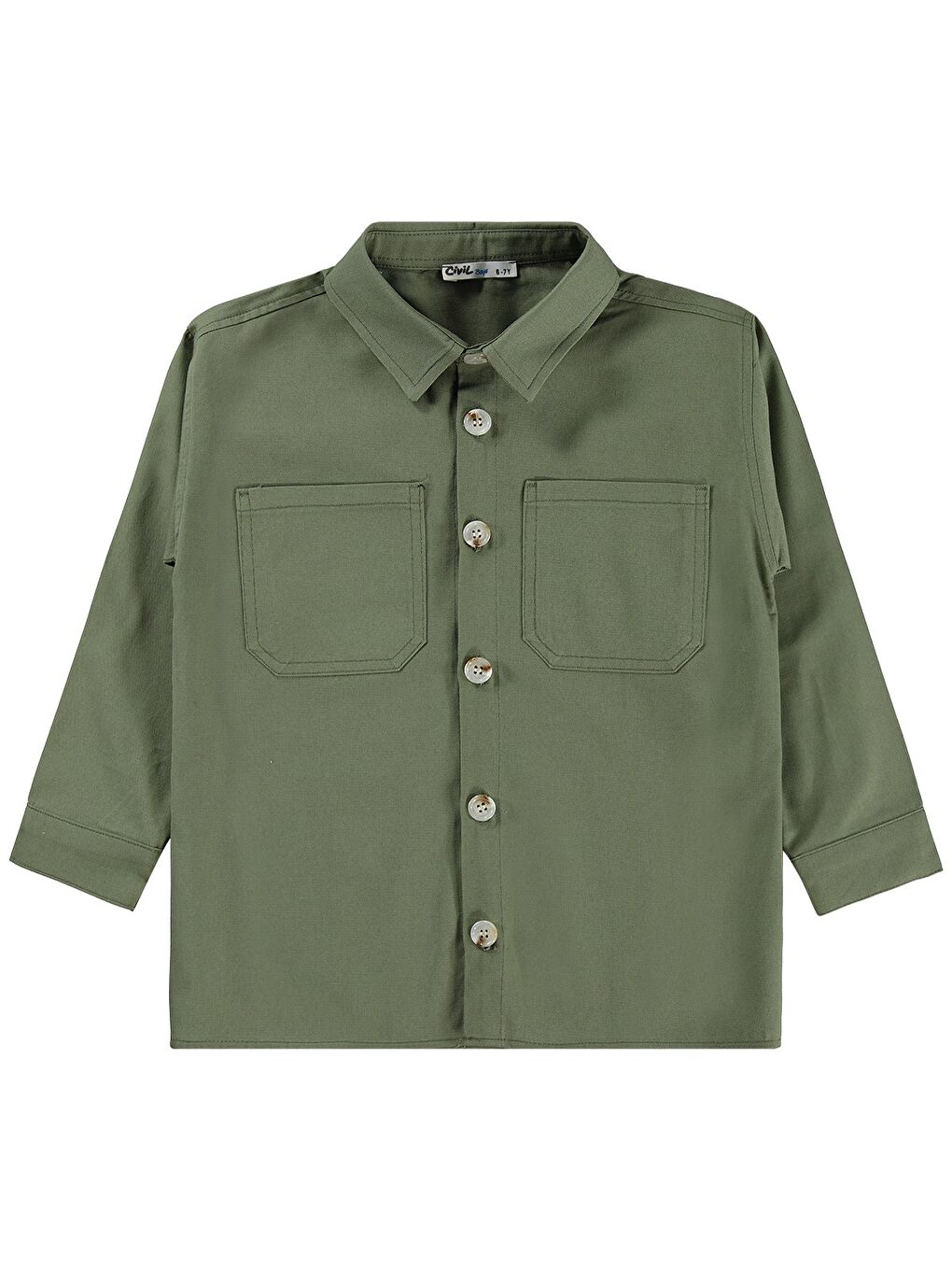 Boys Çift Cepli Tişörtlü 6-9 Yaş Gömlek - Haki-7