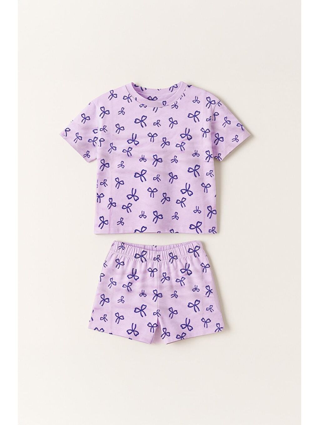 Mor Kız Çocuk %100 Pamuk Kurdela Desenli Şortlu Takım (3-4 Yaş 8-9 Yaş)-1