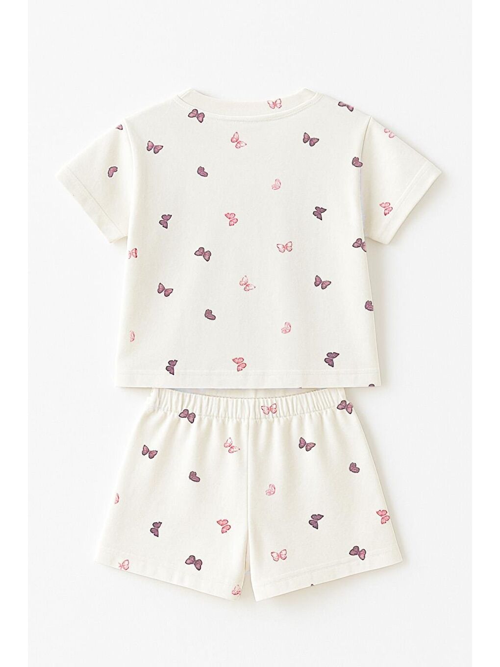 Beyaz Kız Çocuk %100 Pamuk Kelebek Desenli Şortlu Takım (3-4 Yaş 8-9 Yaş)-2