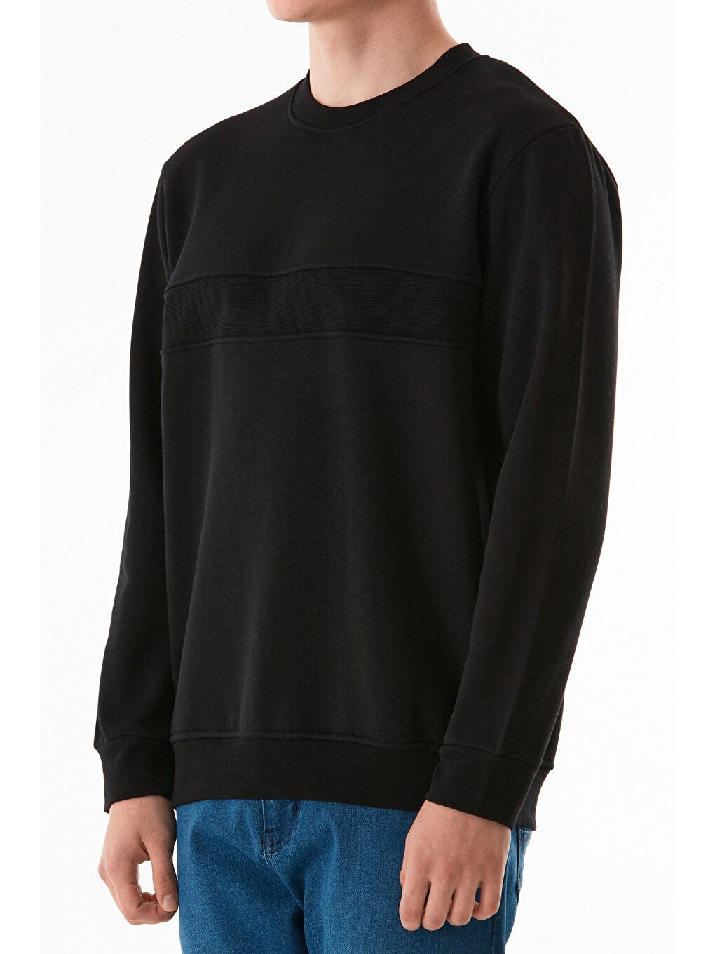 Siyah 3 İplik Basic Beli Lastikli Bisiklet Yaka Sweatshirt-4