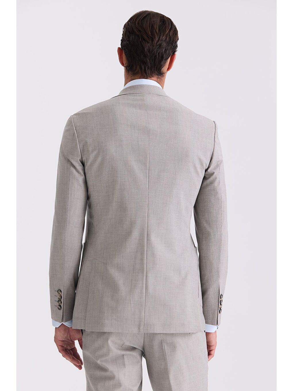 Bej Taş Slim Fit Mono Yaka Yünlü Takım Elbise-3