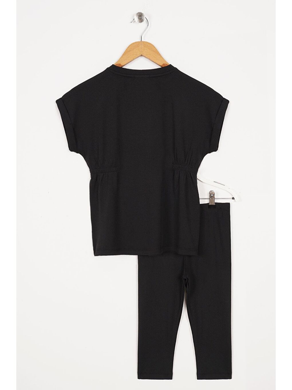 Bisiklet Yaka Bağlama Detaylı Siyah Renk Kız Çocuk Taylı Takım-1
